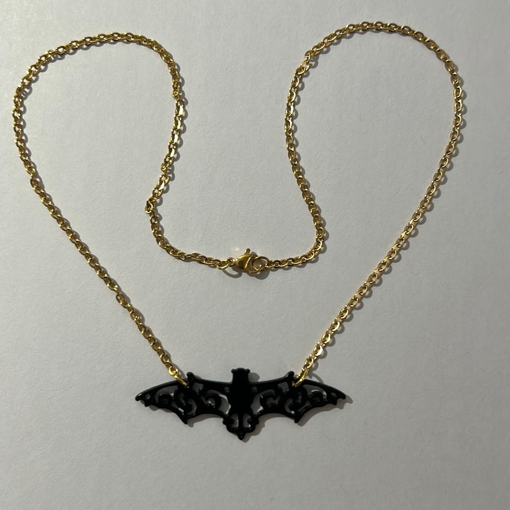 Handmade Unique Gift Goth Punk Boho Wicca Halloween Day of Dead Bat 20” Necklace
